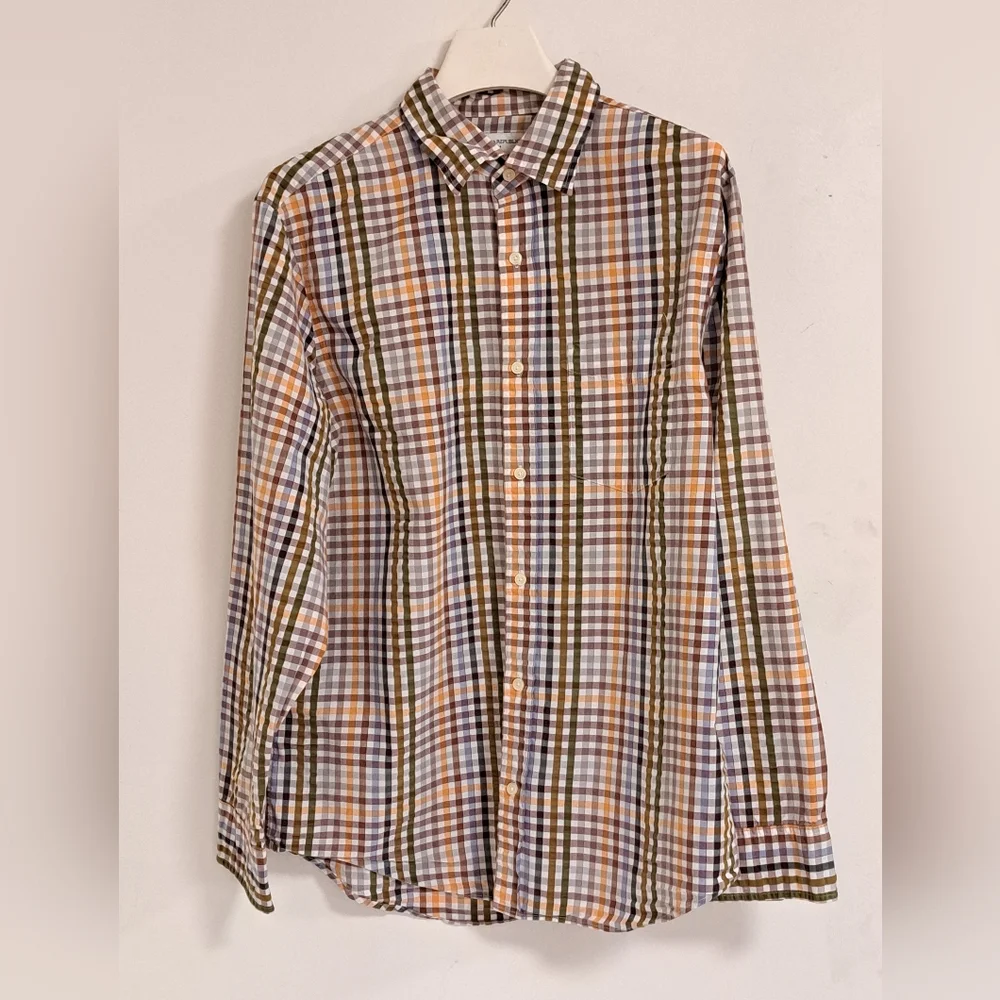 Banana Republic Plaid Shirt Green, Orange, & Brown Long Sleeve Men's 16-16 1/2